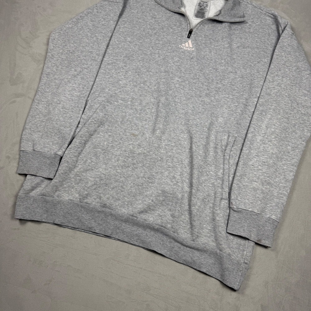 Y2K Mens Adidas Quarter Zip Embroidered Center Logo Sweatshirt Grey Small - Picture 3 of 7